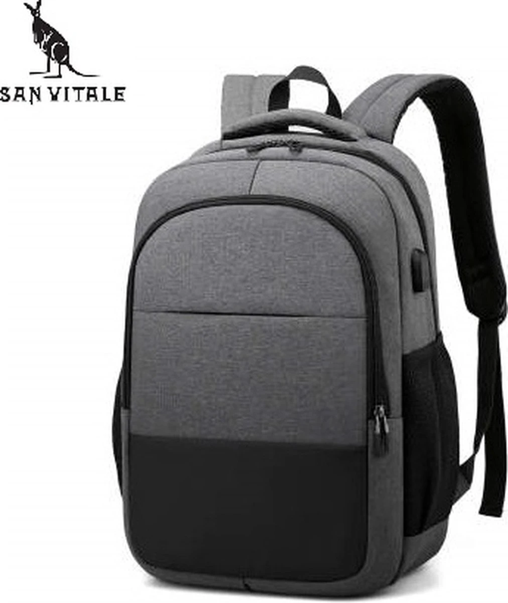 San Vitale® - Rugzak 2.0 Met USB Poort - Schooltas - 16 Inch Laptop Rugtas - Dames/Heren - 30L - Waterafstotend - Grijs 1 San Vitale® - Rugzak 2.0 Met USB Poort - Schooltas - 16 Inch Laptop Rugtas - Dames/Heren - 30L - Waterafstotend - Grijs