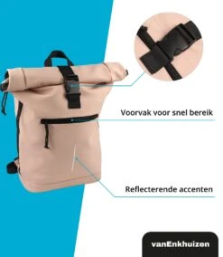 VanEnkhuizen Rolltop Rugzak Met Laptopvak 15,6 Inch - 20 Liter - Waterafstotend En Thermo Materiaal - Roze -Schoolbenodigdheden 1042x1200