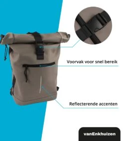 VanEnkhuizen Rolltop Rugzak Met Laptopvak 15,6 Inch - 20 Liter - Waterafstotend En Thermo Materiaal - Taupe -Schoolbenodigdheden 1047x1200