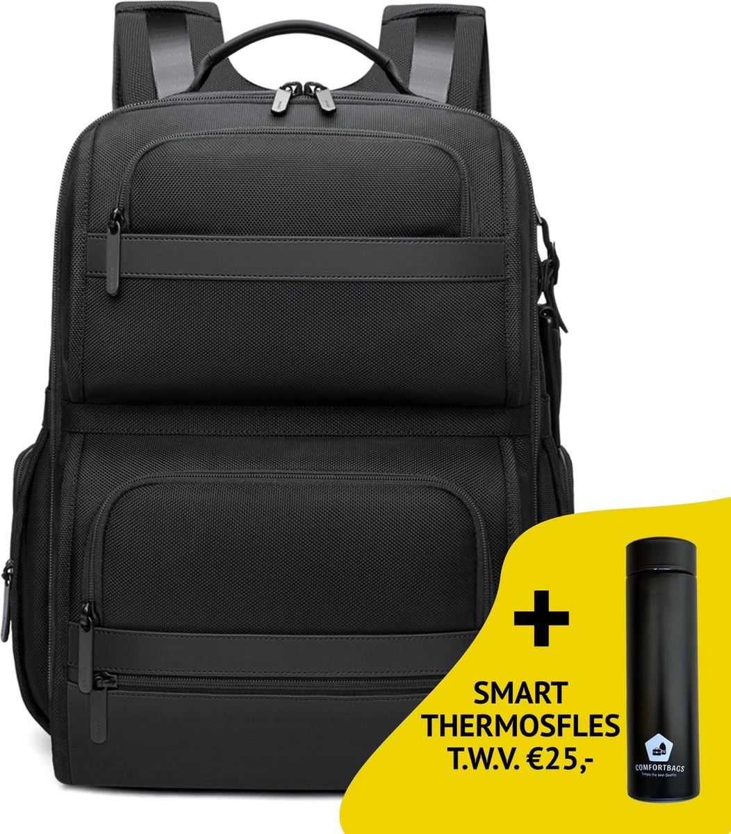 Bange Rugtas - 15,6 Inch - Laptop Rugzak - Waterafstotend - Zwart - Incl. Smart Thermosfles 1 Bange Rugtas - 15,6 Inch - Laptop Rugzak - Waterafstotend - Zwart - Incl. Smart Thermosfles