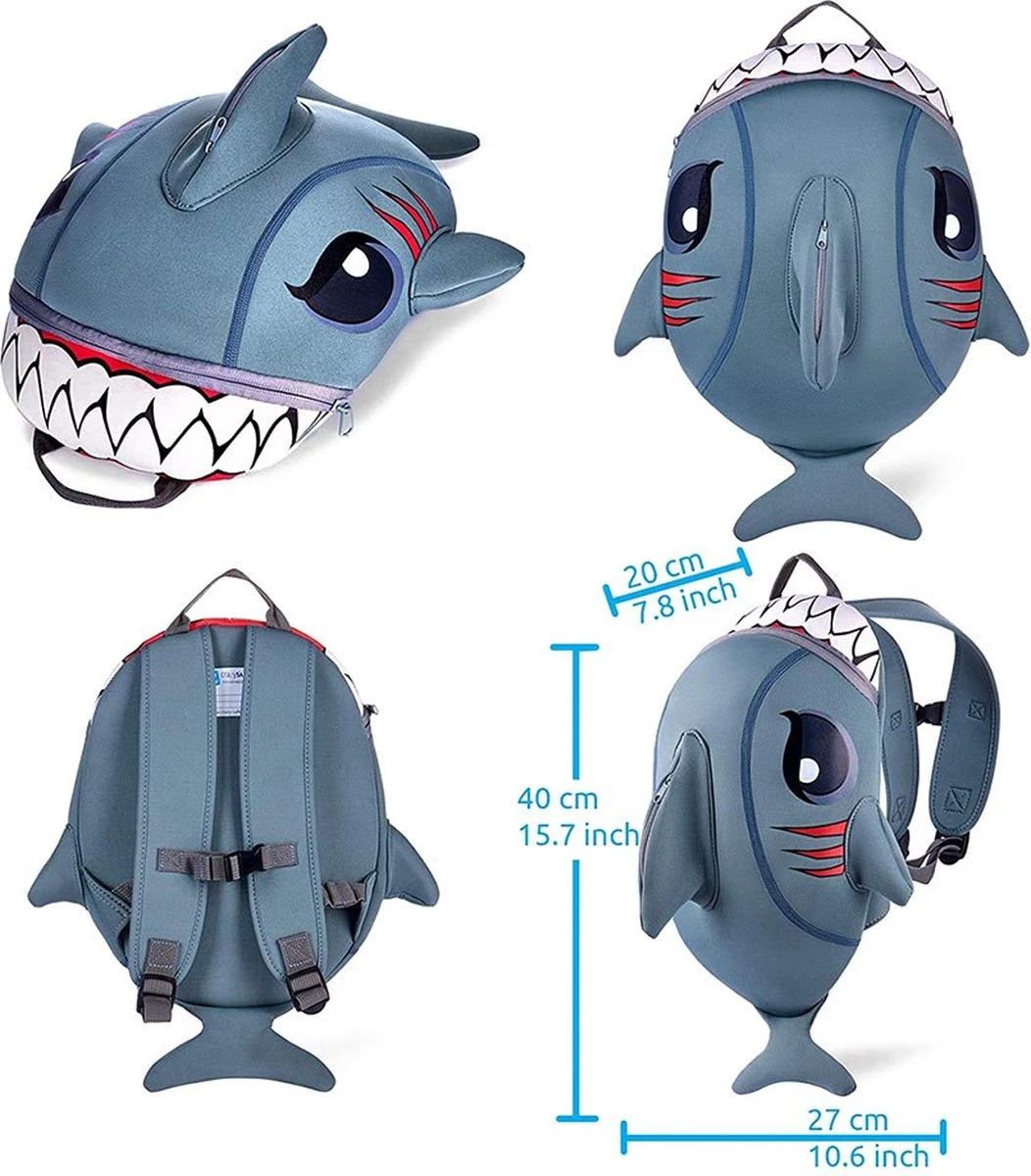 Crazy Safety - Rugzak - Grijze Haai - Medium - Verstelbaar 2 Crazy Safety - Rugzak - Grijze Haai - Medium - Verstelbaar - Afbeelding 2