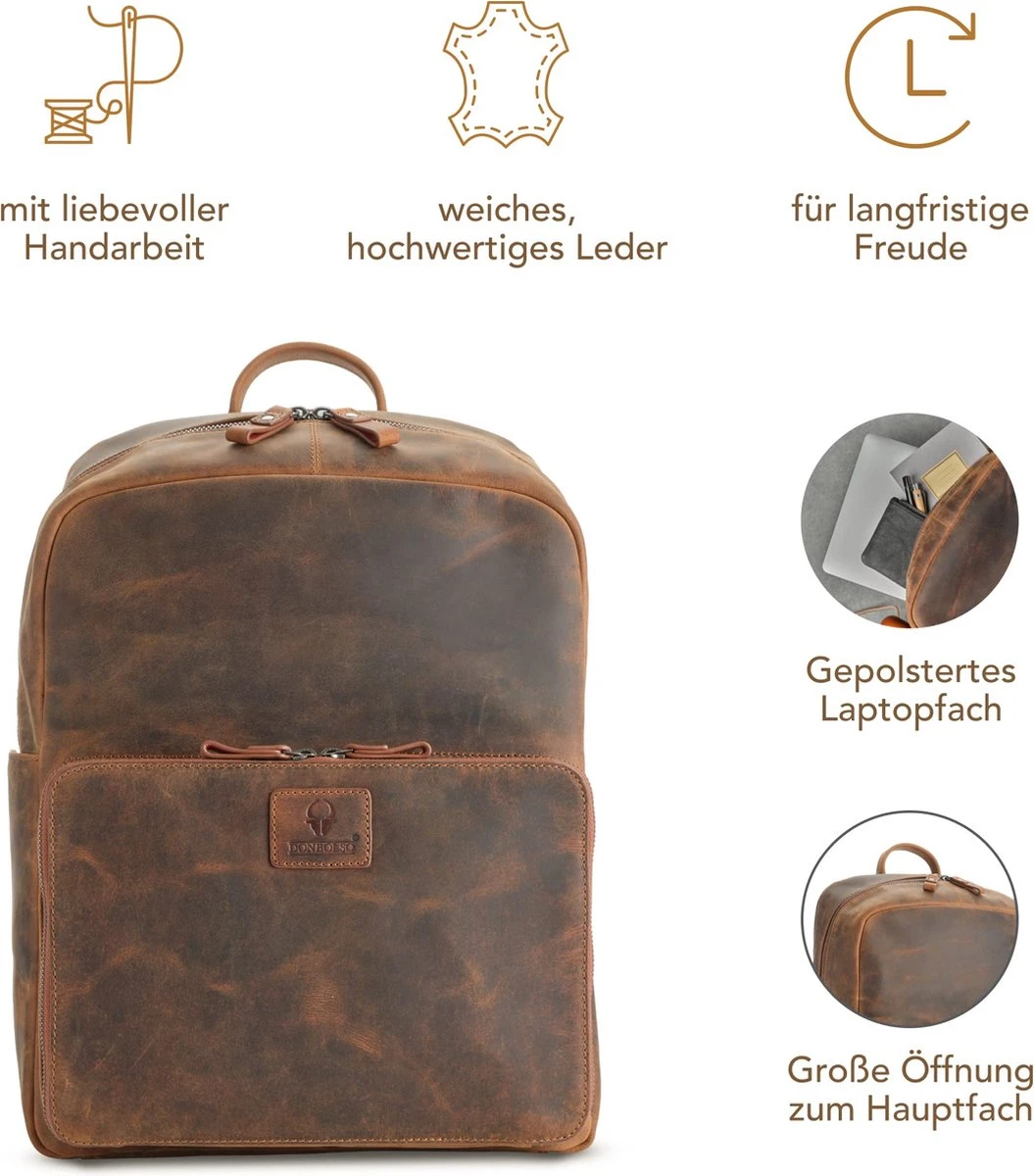 DONBOLSO Rugzak Tokio I Premium Lederen Dagrugzak Voor Mannen En Vrouwen Met Laptopvak I Ideale Lederen Rugzak Voor Op Reis, Kantoor, Universiteit I Handgemaakte Laptoptas I Vintage Bruin 3 DONBOLSO Rugzak Tokio I Premium Lederen Dagrugzak Voor Mannen En Vrouwen Met Laptopvak I Ideale Lederen Rugzak Voor Op Reis, Kantoor, Universiteit I Handgemaakte Laptoptas I Vintage Bruin - Afbeelding 3