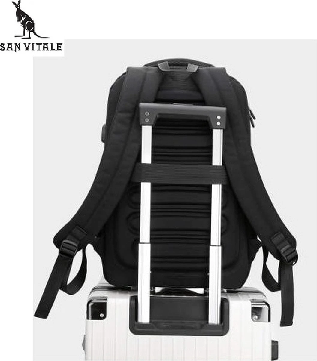 San Vitale® - Rugzak 2.0 Met USB Poort - Schooltas - 16 Inch Laptop Rugtas - Dames/Heren - 30L - Waterafstotend - Grijs 9 San Vitale® - Rugzak 2.0 Met USB Poort - Schooltas - 16 Inch Laptop Rugtas - Dames/Heren - 30L - Waterafstotend - Grijs - Afbeelding 9