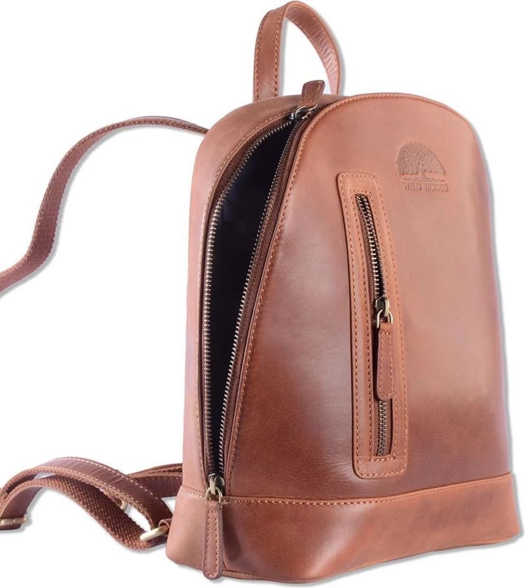 WILD WOODS Leren Dames Rugtas M - Casual Rugzak - Oil Pull-up Leer - Cognac 2 WILD WOODS Leren Dames Rugtas M - Casual Rugzak - Oil Pull-up Leer - Cognac - Afbeelding 2