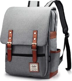 Veran Rugtas - Rugzak - 25 Liter - 15,6" Laptopvak - Boekentas - Vintage - Laptop - School - Boekentas - Grijs