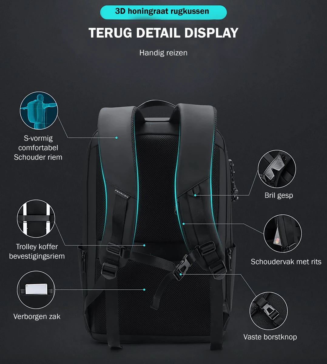 Brandie® - Rugzak - Geschikt Voor 17.3 Inch Laptop - Reistas - Schoudertas - Waterdichte - USB Opladen - Hoge Capaciteit - Anti Diefstal - Normaal Zwart - Voor Heren Tas - Grootte 14*32*48cm - Gewicht 1.3 Kg 6 Brandie® - Rugzak - Geschikt Voor 17.3 Inch Laptop - Reistas - Schoudertas - Waterdichte - USB Opladen - Hoge Capaciteit - Anti Diefstal - Normaal Zwart - Voor Heren Tas - Grootte 14*32*48cm - Gewicht 1.3 Kg - Afbeelding 6