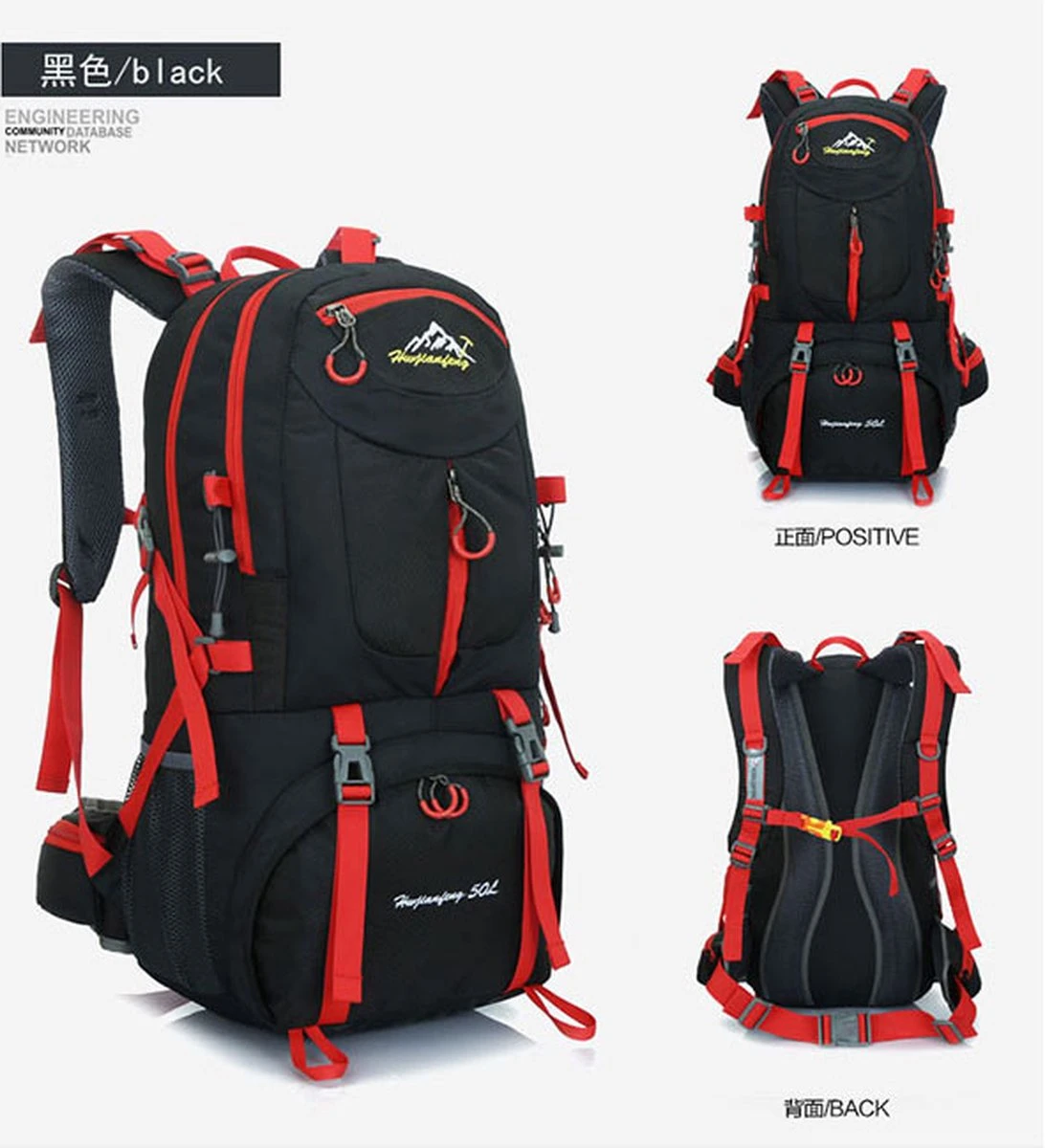 Rugzak/Backpack 60L.met 15.6inch Laptopvak, Met 11 Maal Vak Verdeling, Extra Sterk Water Afstotend Materiaal. 2 Rugzak/Backpack 60L.met 15.6inch Laptopvak, Met 11 Maal Vak Verdeling, Extra Sterk Water Afstotend Materiaal. - Afbeelding 2