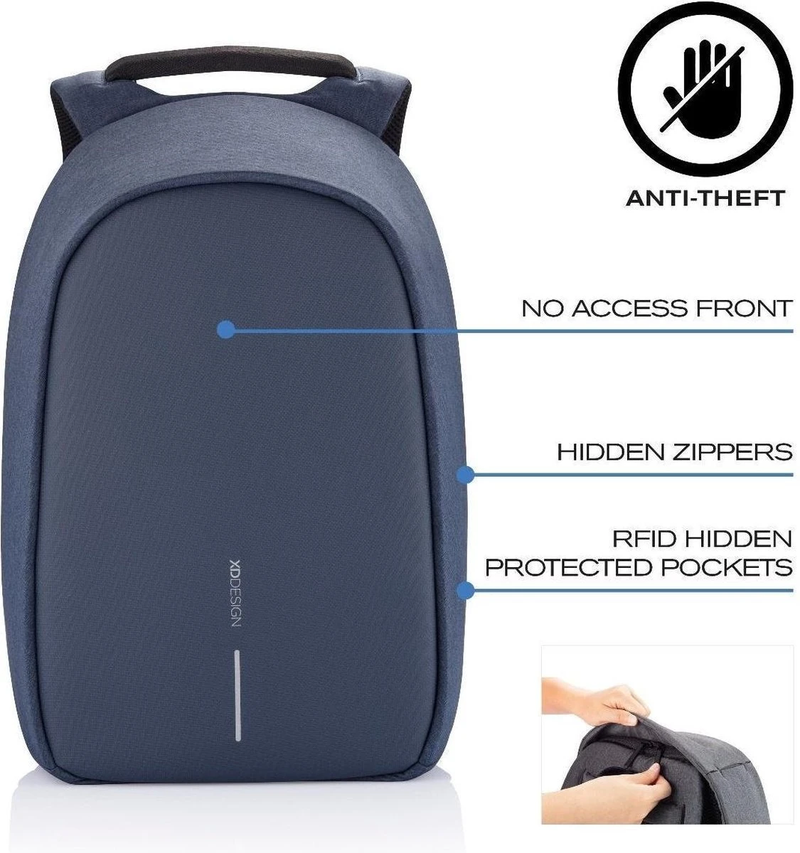 XD Design Bobby Hero Small - Anti-Diefstal Rugzak 11.5 Liter -Navy 10 XD Design Bobby Hero Small - Anti-Diefstal Rugzak 11.5 Liter -Navy - Afbeelding 10