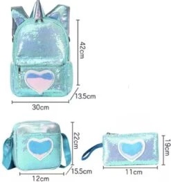 Eenhoorn Schooltas - Rugzak - Unicorn Rugtas 42 X 30 X 14 Cm- Kinderrugzak - Sequin- Luxe Giftset - Pailletten - Inclusief Tas + Etui - Turquoise - Voor Al Je Speelgoed En Schoolspullen -Schoolbenodigdheden 1126x1200 1