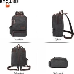 Bagwise® - Rugzak - Canvas - 15 L- Vintage - 13" Inch Laptopvak - Compact Klein -1261 Zwart -Schoolbenodigdheden 1188x1200 1