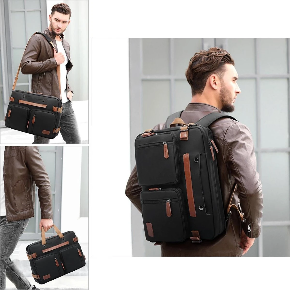 Laptoptas 2 In 1 Laptop Rugtas Schoudertas Voor 15.6 Inch Laptop – Zwart 7 Laptoptas 2 In 1 Laptop Rugtas Schoudertas Voor 15.6 Inch Laptop – Zwart - Afbeelding 7