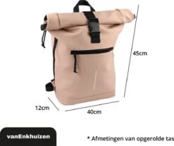 VanEnkhuizen Rolltop Rugzak Met Laptopvak 15,6 Inch - 20 Liter - Waterafstotend En Thermo Materiaal - Roze -Schoolbenodigdheden 1200x1005