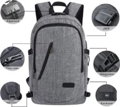 IGOODS - USB Computer Rugtas Met Lader - Waterdicht - Met Sleutelcode - 15,6 Inch - Grijs -Schoolbenodigdheden 1200x1073 1