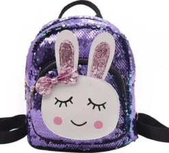 Meisjes Rugtas - Schooltas - Meisjes Rugzak - Paars - 32X22 CM - School - Rugzak - Glitter - Konijntje - Pailletten - 3-8 Jaar - Tas - CADEAU TIP!