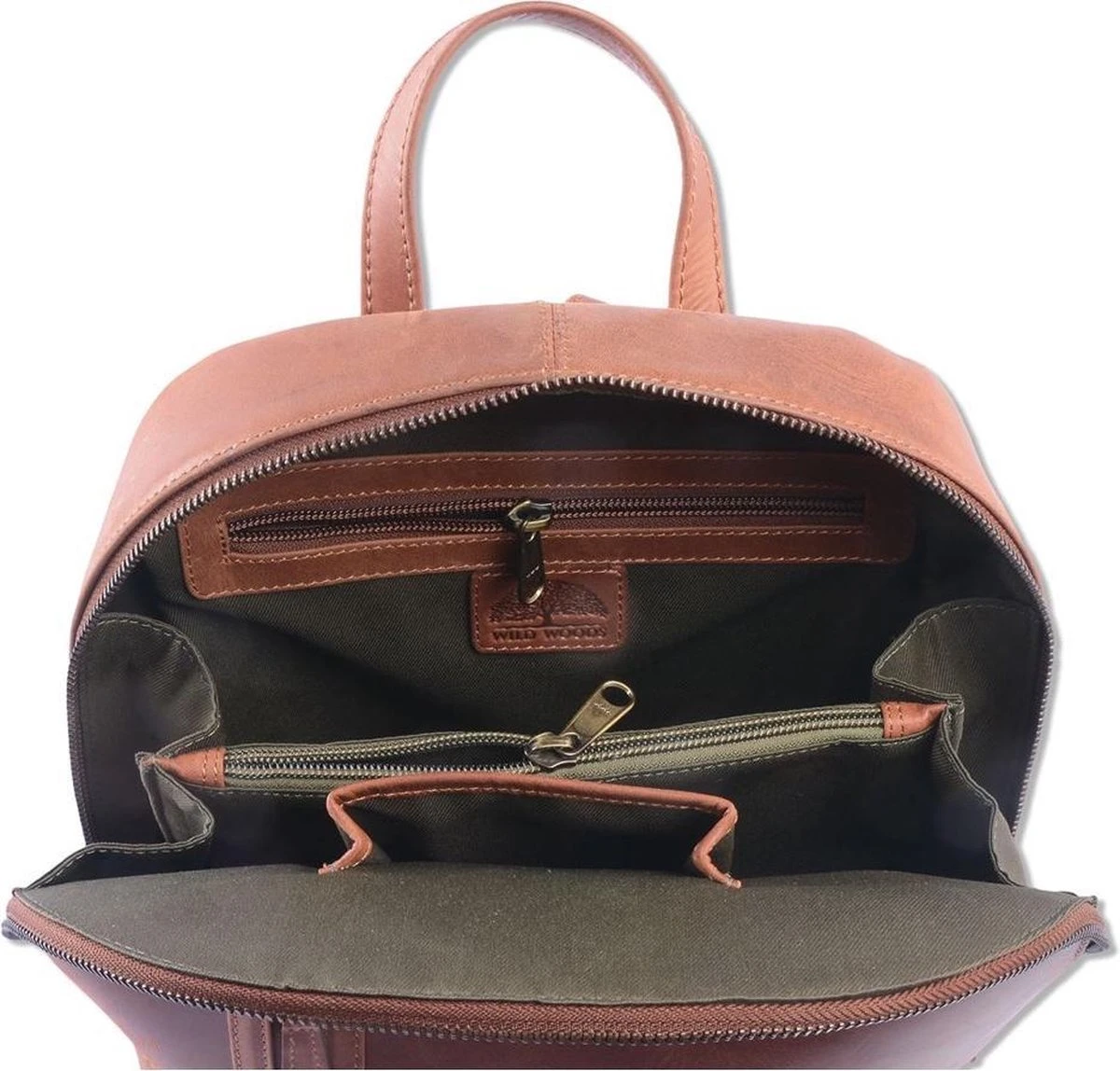 WILD WOODS Leren Dames Rugtas M - Casual Rugzak - Oil Pull-up Leer - Cognac 3 WILD WOODS Leren Dames Rugtas M - Casual Rugzak - Oil Pull-up Leer - Cognac - Afbeelding 3