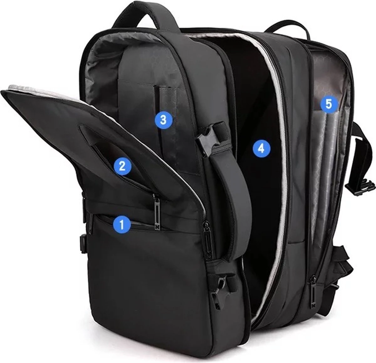 Merkloos Zakelijke Multifunctionele Rugzak/Schouder - Uitbreidbaar- Extra Ruimte -17 Inch Laptop Vak - USB Poort - Voor Werk,School,Reizen - Waterdichte Tas Voor Heren/Dames - Backpack - Zwart 11 Merkloos Zakelijke Multifunctionele Rugzak/Schouder - Uitbreidbaar- Extra Ruimte -17 Inch Laptop Vak - USB Poort - Voor Werk,School,Reizen - Waterdichte Tas Voor Heren/Dames - Backpack - Zwart - Afbeelding 11