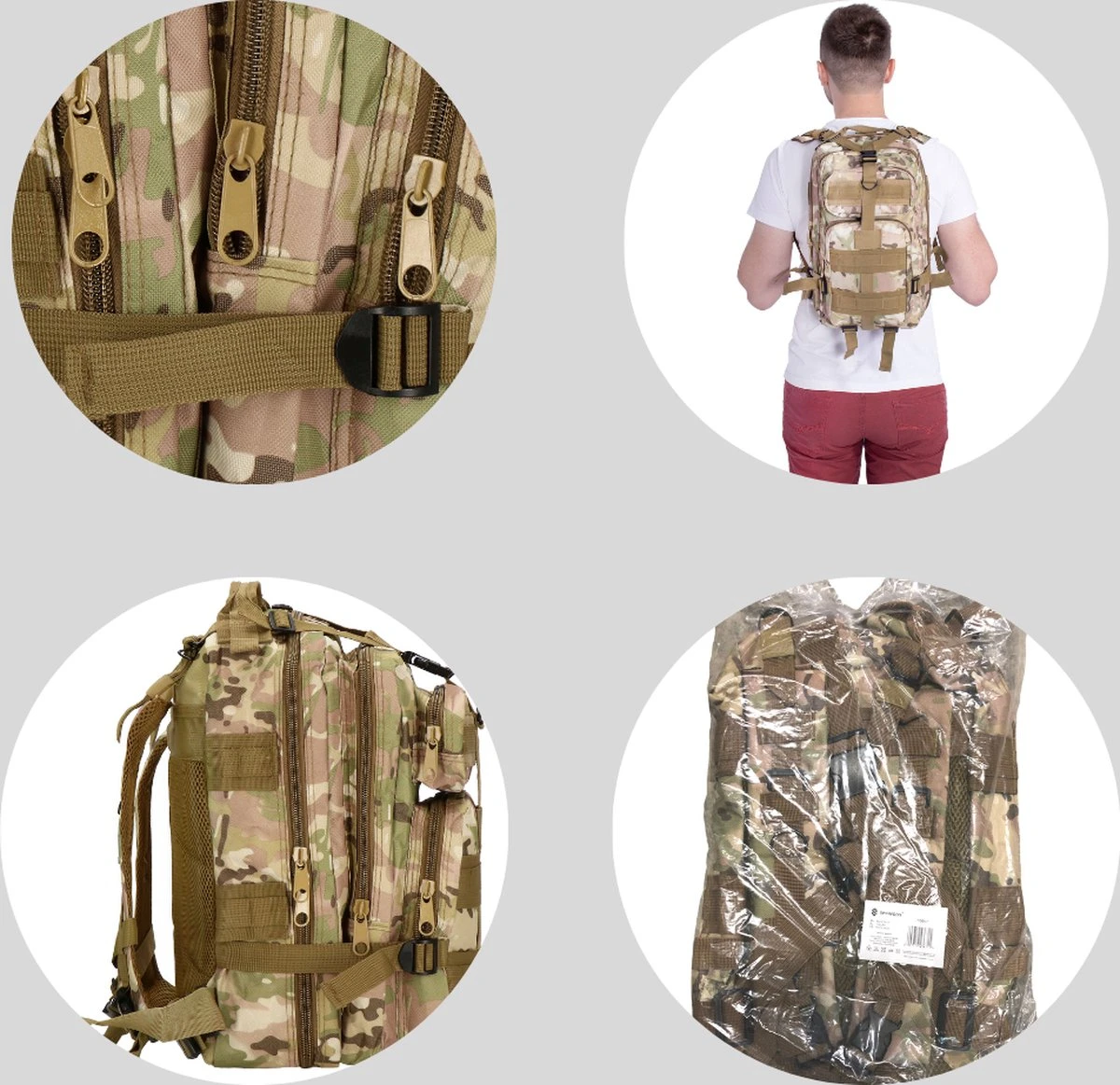 Springos Rugzak | Backpack | Wandelrugzak | Tactical Backpack | 35 Liter | Camouflage | Groen/Camel/Beige 2 Springos Rugzak | Backpack | Wandelrugzak | Tactical Backpack | 35 Liter | Camouflage | Groen/Camel/Beige - Afbeelding 2