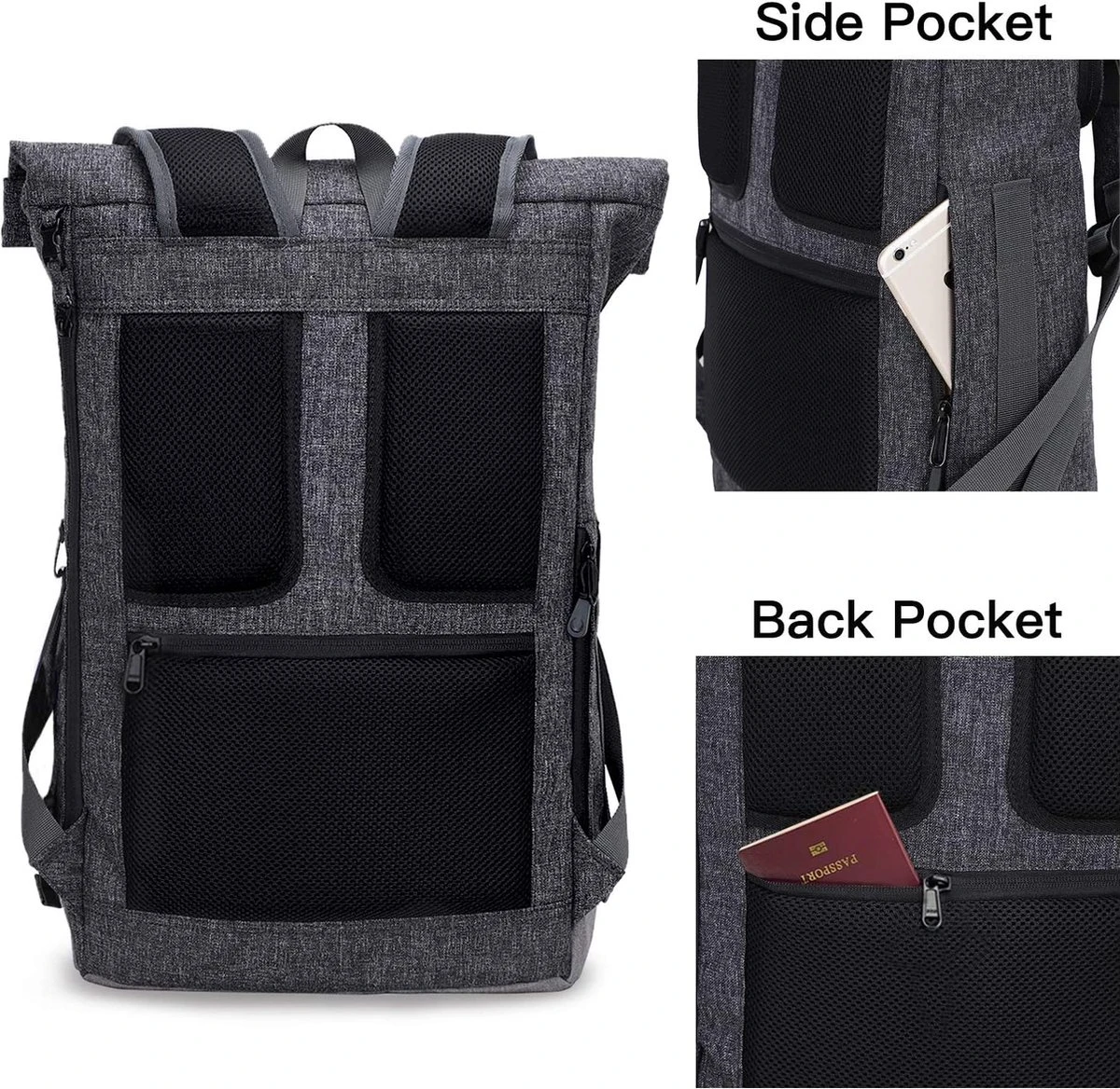 EverVanz Laptop Rugtas Vrouw & Man Roll Top Waterdicht Reizen Wandelen Rugzak Lichtgewicht Casual Dagrugzak Stijlvol Schooltas 2 EverVanz Laptop Rugtas Vrouw & Man Roll Top Waterdicht Reizen Wandelen Rugzak Lichtgewicht Casual Dagrugzak Stijlvol Schooltas - Afbeelding 2