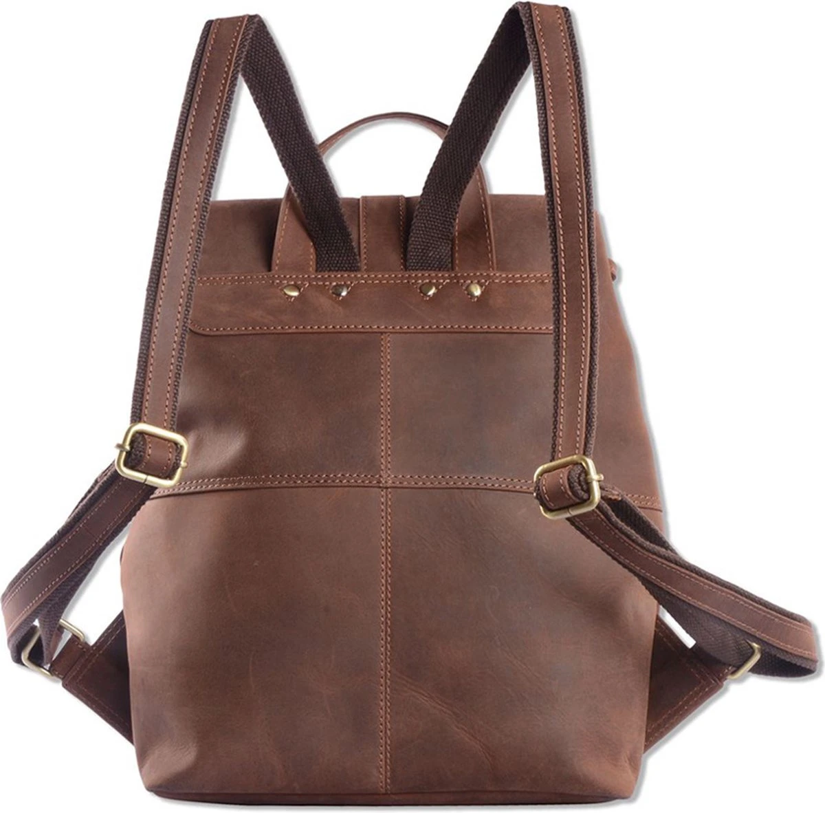 WILD WOODS Leren Unisex Rugzak Met Voorvak - Dames En Heren - Wandel Rugtas - Buffelleer - Vintage Donkerbruin 5 WILD WOODS Leren Unisex Rugzak Met Voorvak - Dames En Heren - Wandel Rugtas - Buffelleer - Vintage Donkerbruin - Afbeelding 5