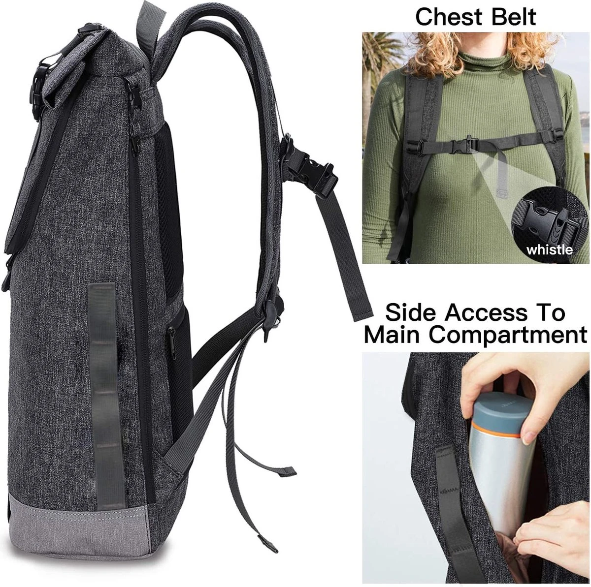 EverVanz Laptop Rugtas Vrouw & Man Roll Top Waterdicht Reizen Wandelen Rugzak Lichtgewicht Casual Dagrugzak Stijlvol Schooltas 4 EverVanz Laptop Rugtas Vrouw & Man Roll Top Waterdicht Reizen Wandelen Rugzak Lichtgewicht Casual Dagrugzak Stijlvol Schooltas - Afbeelding 4