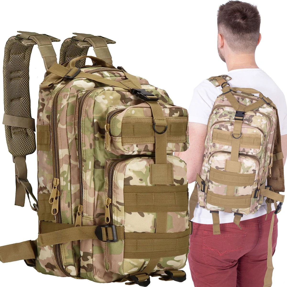 Springos Rugzak | Backpack | Wandelrugzak | Tactical Backpack | 35 Liter | Camouflage | Groen/Camel/Beige 11 Springos Rugzak | Backpack | Wandelrugzak | Tactical Backpack | 35 Liter | Camouflage | Groen/Camel/Beige - Afbeelding 11