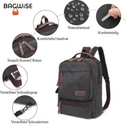 Bagwise® - Rugzak - Canvas - 15 L- Vintage - 13" Inch Laptopvak - Compact Klein -1261 Zwart -Schoolbenodigdheden 1200x1200 119