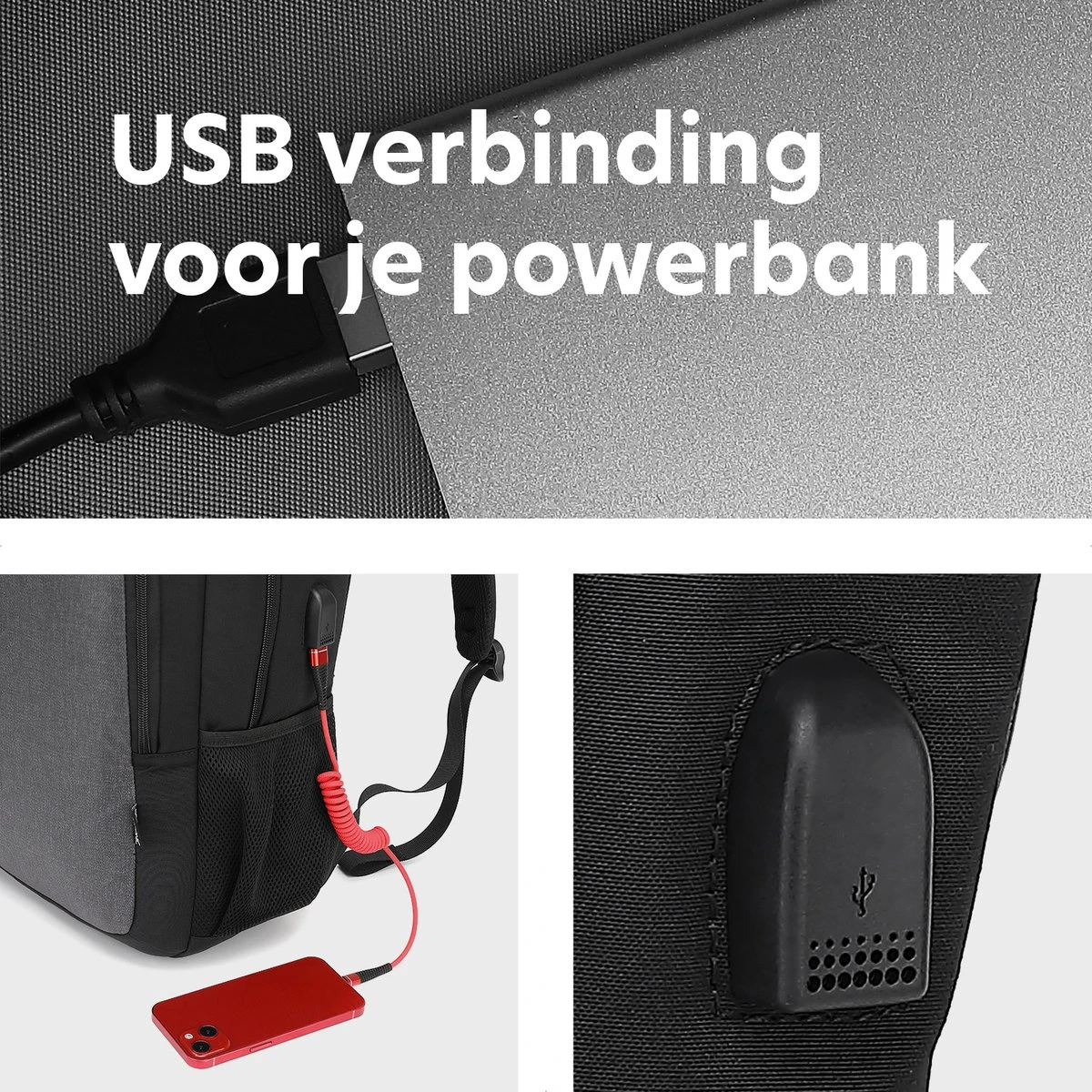 Laptop Rugzak - Laptoptas 15,6 Inch - Schooltas Met Laptopvak - Met USB Aansluiting - 23L - Antraciet 2 Laptop Rugzak - Laptoptas 15,6 Inch - Schooltas Met Laptopvak - Met USB Aansluiting - 23L - Antraciet - Afbeelding 2