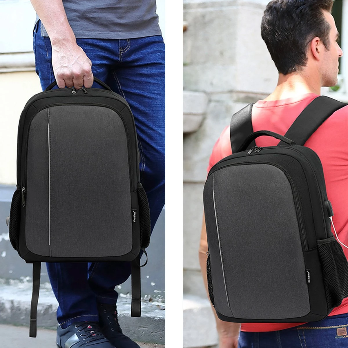 Laptop Rugzak - Laptoptas 15,6 Inch - Schooltas Met Laptopvak - Met USB Aansluiting - 23L - Antraciet 6 Laptop Rugzak - Laptoptas 15,6 Inch - Schooltas Met Laptopvak - Met USB Aansluiting - 23L - Antraciet - Afbeelding 6