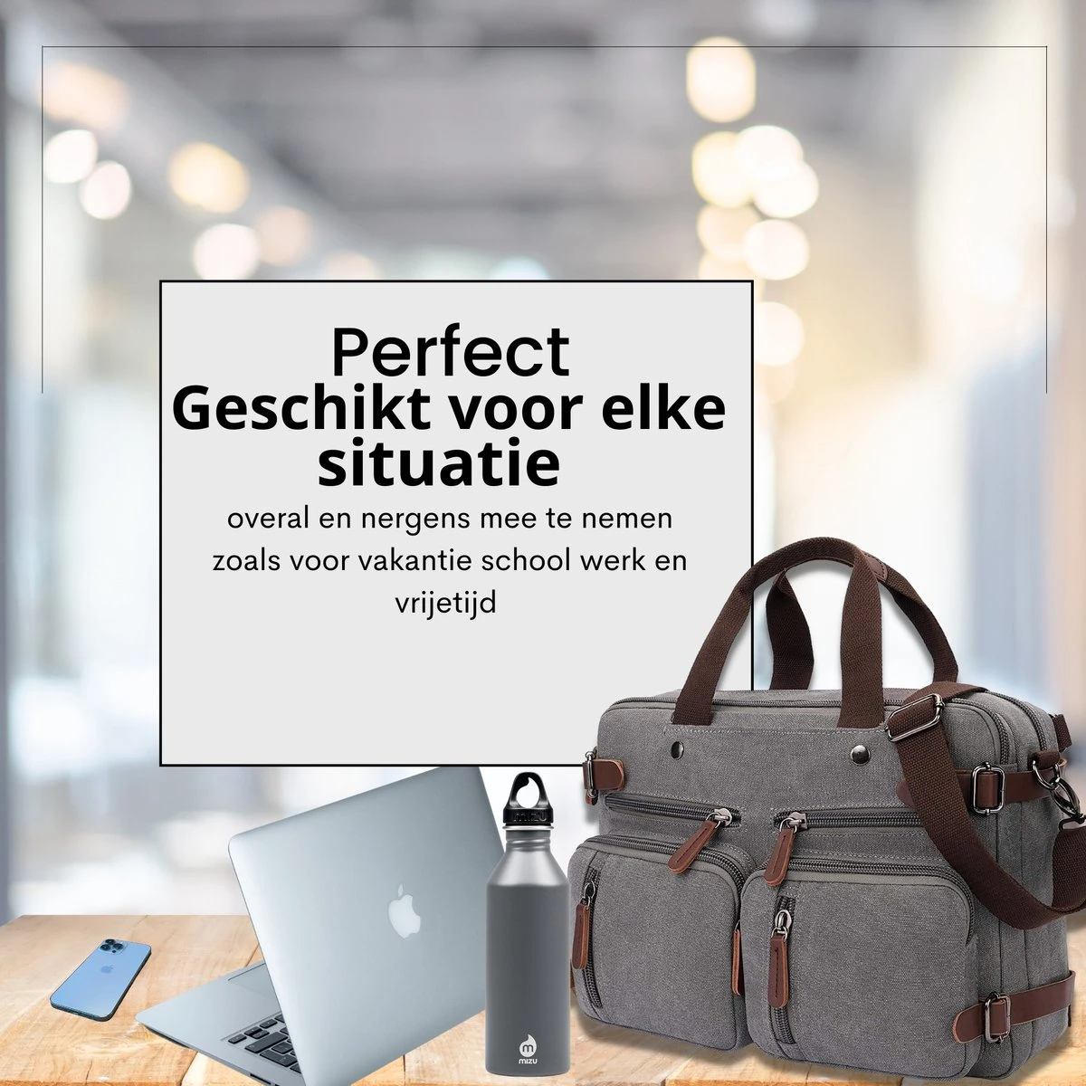 Jeusin® Multifunctionele Comfortabele Laptoptas 3-in-1 Rugtas - Schoudertas - Voor 17,3-inch Laptop Formaat - Grijs 2 Jeusin® Multifunctionele Comfortabele Laptoptas 3-in-1 Rugtas - Schoudertas - Voor 17,3-inch Laptop Formaat - Grijs - Afbeelding 2