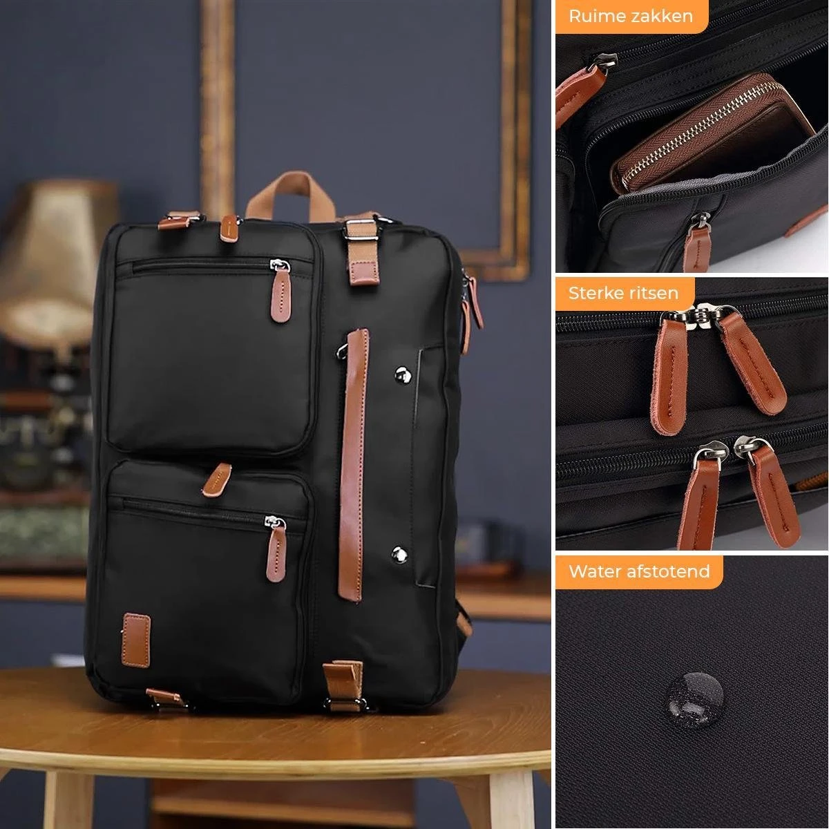 Laptoptas 2 In 1 Laptop Rugtas Schoudertas Voor 15.6 Inch Laptop – Zwart 3 Laptoptas 2 In 1 Laptop Rugtas Schoudertas Voor 15.6 Inch Laptop – Zwart - Afbeelding 3
