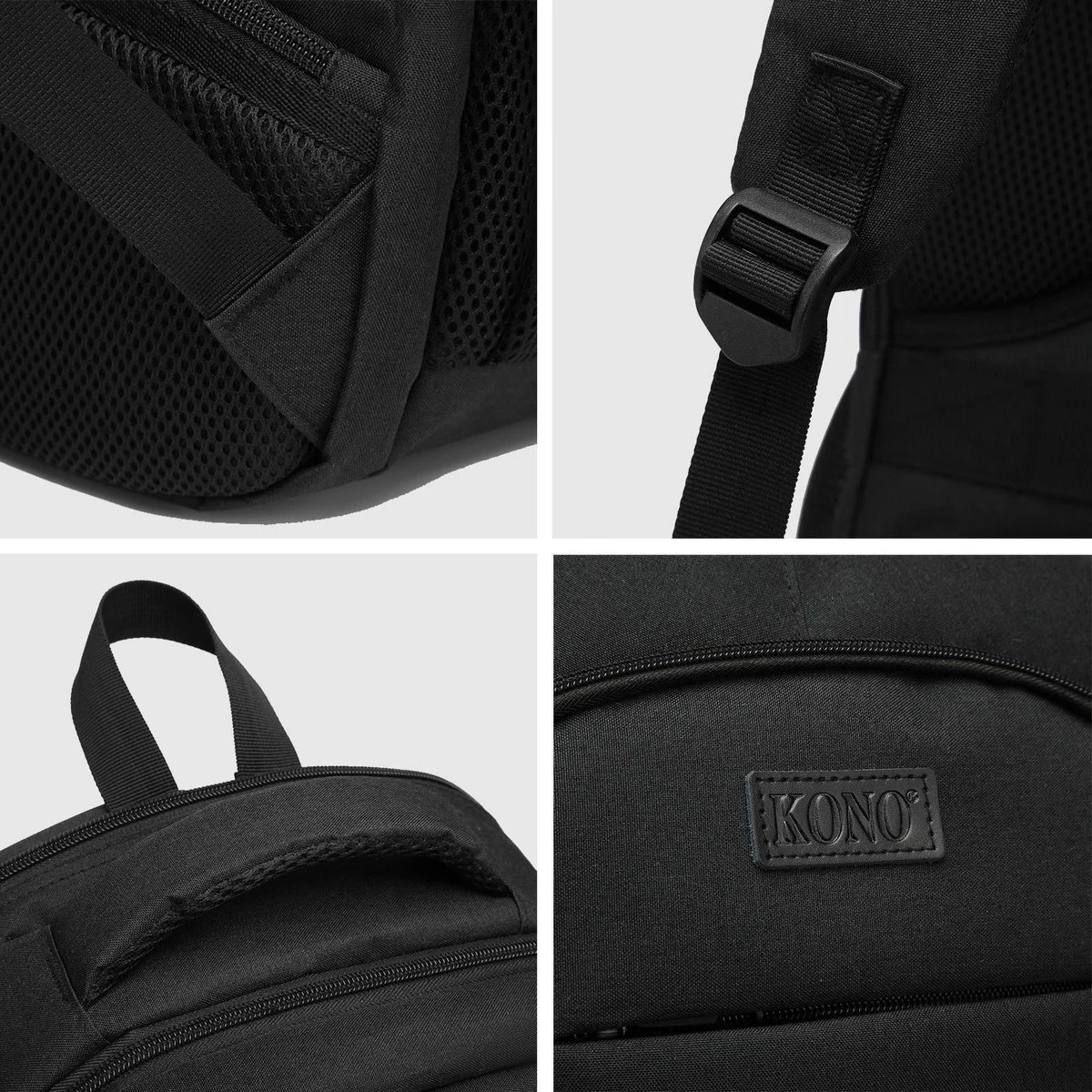 Kono Rugzak - Schooltas - 15,6 Inch Laptop Rugtas - Dames/Heren - 28L - Waterafstotend - Zwart 7 Kono Rugzak - Schooltas - 15,6 Inch Laptop Rugtas - Dames/Heren - 28L - Waterafstotend - Zwart - Afbeelding 7