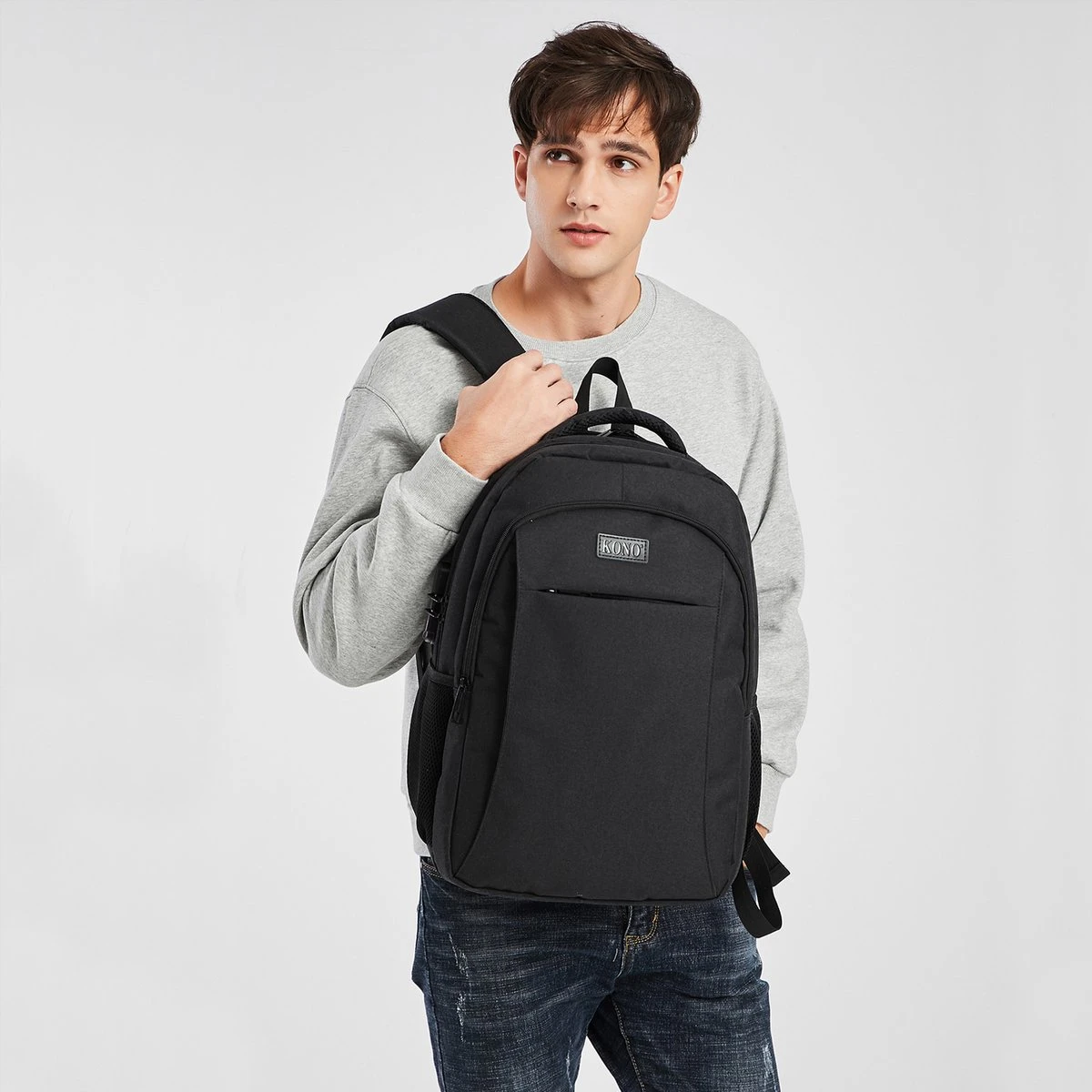 Kono Rugzak - Schooltas - 15,6 Inch Laptop Rugtas - Dames/Heren - 28L - Waterafstotend - Zwart 9 Kono Rugzak - Schooltas - 15,6 Inch Laptop Rugtas - Dames/Heren - 28L - Waterafstotend - Zwart - Afbeelding 9