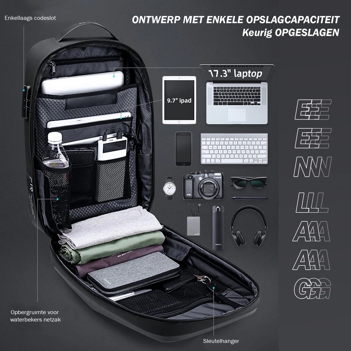 Brandie® - Rugzak - Geschikt Voor 17.3 Inch Laptop - Reistas - Schoudertas - Waterdichte - USB Opladen - Hoge Capaciteit - Anti Diefstal - Normaal Zwart - Voor Heren Tas - Grootte 14*32*48cm - Gewicht 1.3 Kg 4 Brandie® - Rugzak - Geschikt Voor 17.3 Inch Laptop - Reistas - Schoudertas - Waterdichte - USB Opladen - Hoge Capaciteit - Anti Diefstal - Normaal Zwart - Voor Heren Tas - Grootte 14*32*48cm - Gewicht 1.3 Kg - Afbeelding 4