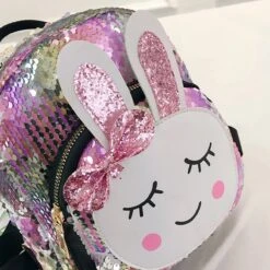 Meisjes - Rugtas - Rugzak - Schooltas - Zilver - Roze - Glitter - Tas - Konijntje - Pailletten - 3-8 Jaar - Peuter - Kleuter - CADEAU TIP! -Schoolbenodigdheden 1200x1200 739