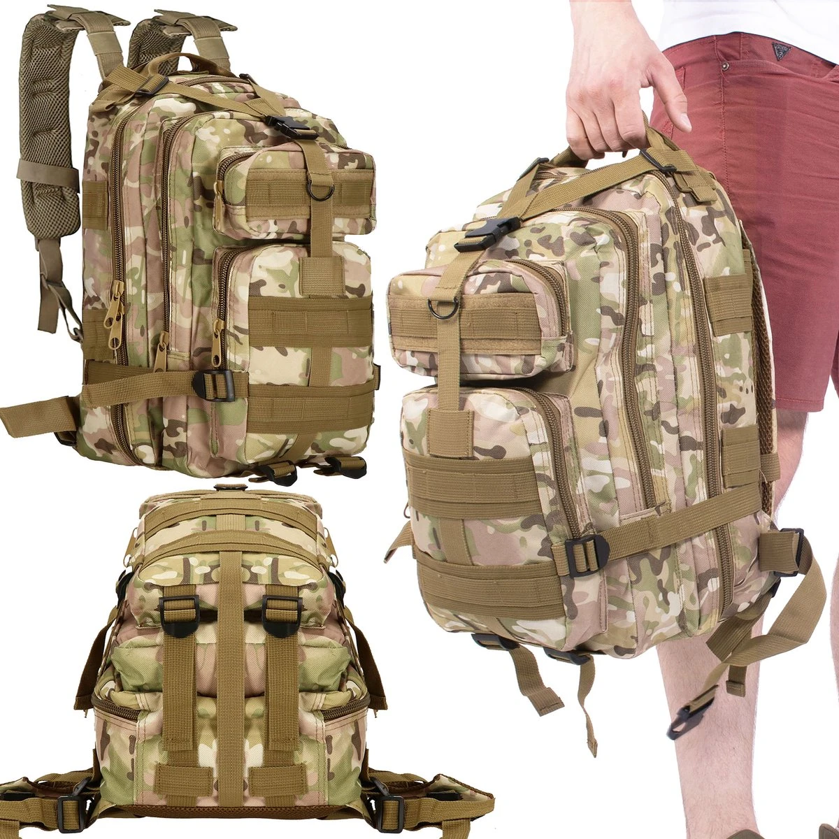Springos Rugzak | Backpack | Wandelrugzak | Tactical Backpack | 35 Liter | Camouflage | Groen/Camel/Beige 10 Springos Rugzak | Backpack | Wandelrugzak | Tactical Backpack | 35 Liter | Camouflage | Groen/Camel/Beige - Afbeelding 10