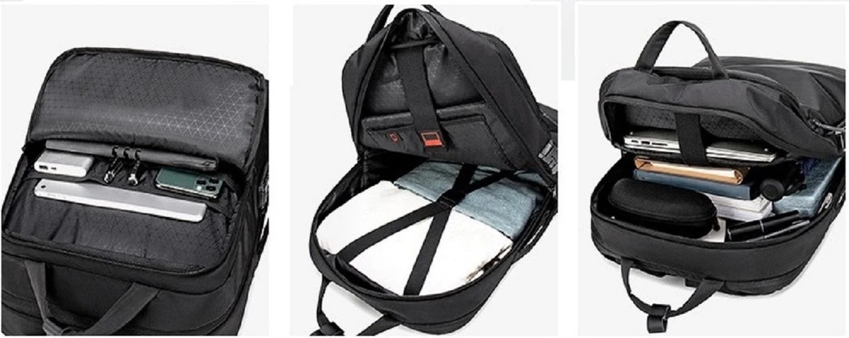 Golden Wolf Rugzak Anti-diefstal / Rugtas / Reistas / Weekendtas / Schooltas / 46x31x18(of 27)cm (25 Of 37l)/ Laptop 17 Inch / USB -oplaadpoort / Zwart / Waterfles 3 Golden Wolf Rugzak Anti-diefstal / Rugtas / Reistas / Weekendtas / Schooltas / 46x31x18(of 27)cm (25 Of 37l)/ Laptop 17 Inch / USB -oplaadpoort / Zwart / Waterfles - Afbeelding 3