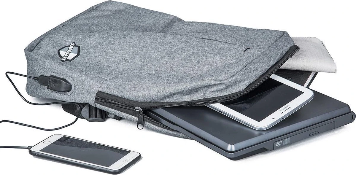 SafeSave Rugtas – Waterafstotende Schooltas Met Laptop Vak En Usb Aansluiting – Schoudertas – 15.6 Inch – Licht Grijs 9 SafeSave Rugtas – Waterafstotende Schooltas Met Laptop Vak En Usb Aansluiting – Schoudertas – 15.6 Inch – Licht Grijs - Afbeelding 9