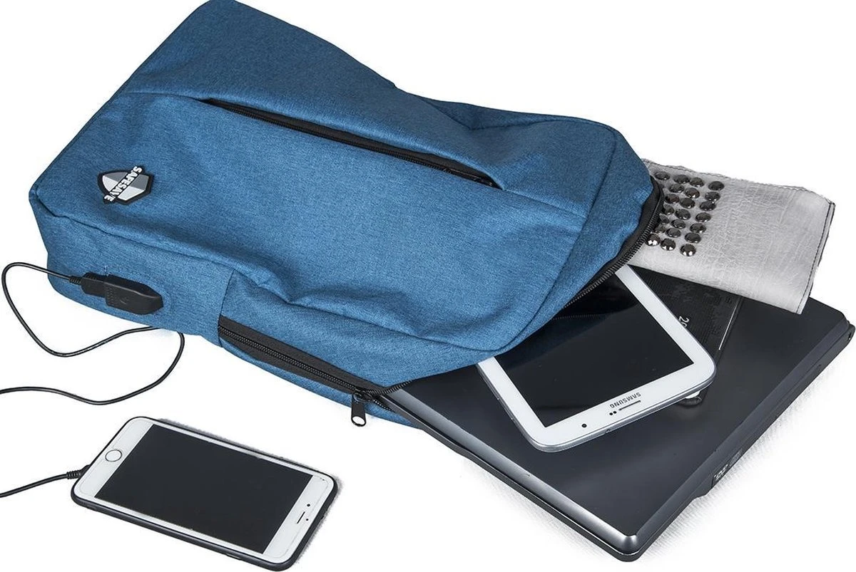 SafeSave Rugtas – Waterafstotende Schooltas Met Laptop Vak En Usb Aansluiting – Schoudertas – 15.6 Inch – Lichtblauw 7 SafeSave Rugtas – Waterafstotende Schooltas Met Laptop Vak En Usb Aansluiting – Schoudertas – 15.6 Inch – Lichtblauw - Afbeelding 7
