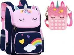 Unicorn Speelgoed - Pop It Tasje - Schooltas Meisje - Kinderrugzak - Rugtas Meisje - Blauw - 40 X 27 X 15 Cm
