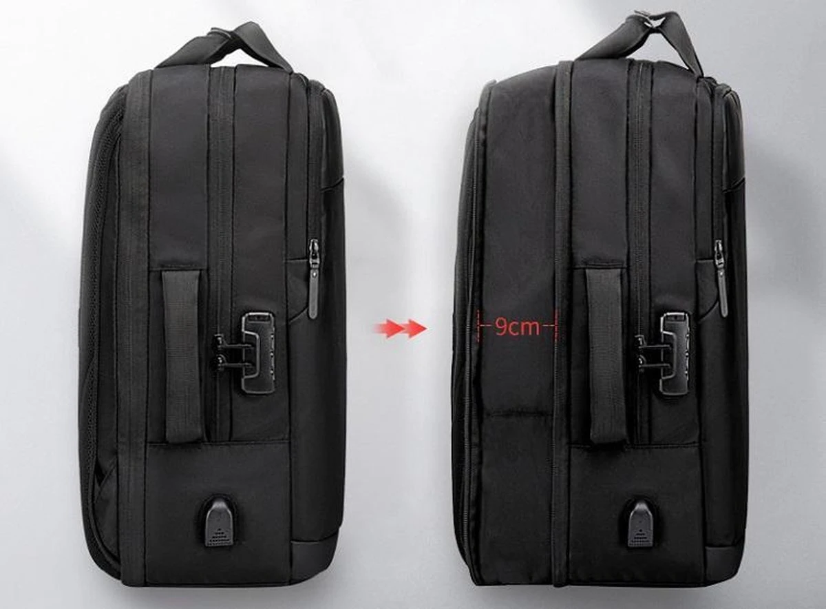 Golden Wolf Rugzak Anti-diefstal / Rugtas / Reistas / Weekendtas / Schooltas / 46x31x18(of 27)cm (25 Of 37l)/ Laptop 17 Inch / USB -oplaadpoort / Zwart / Waterfles 2 Golden Wolf Rugzak Anti-diefstal / Rugtas / Reistas / Weekendtas / Schooltas / 46x31x18(of 27)cm (25 Of 37l)/ Laptop 17 Inch / USB -oplaadpoort / Zwart / Waterfles - Afbeelding 2