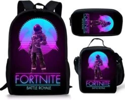 Gift Land® Fortnite Rugzak- Kinder Rugtas En Pennen Etui Met Een Bijhorende Lunchtas - Blauw Schooltas - 16 Liter - 3 Ritsvakken