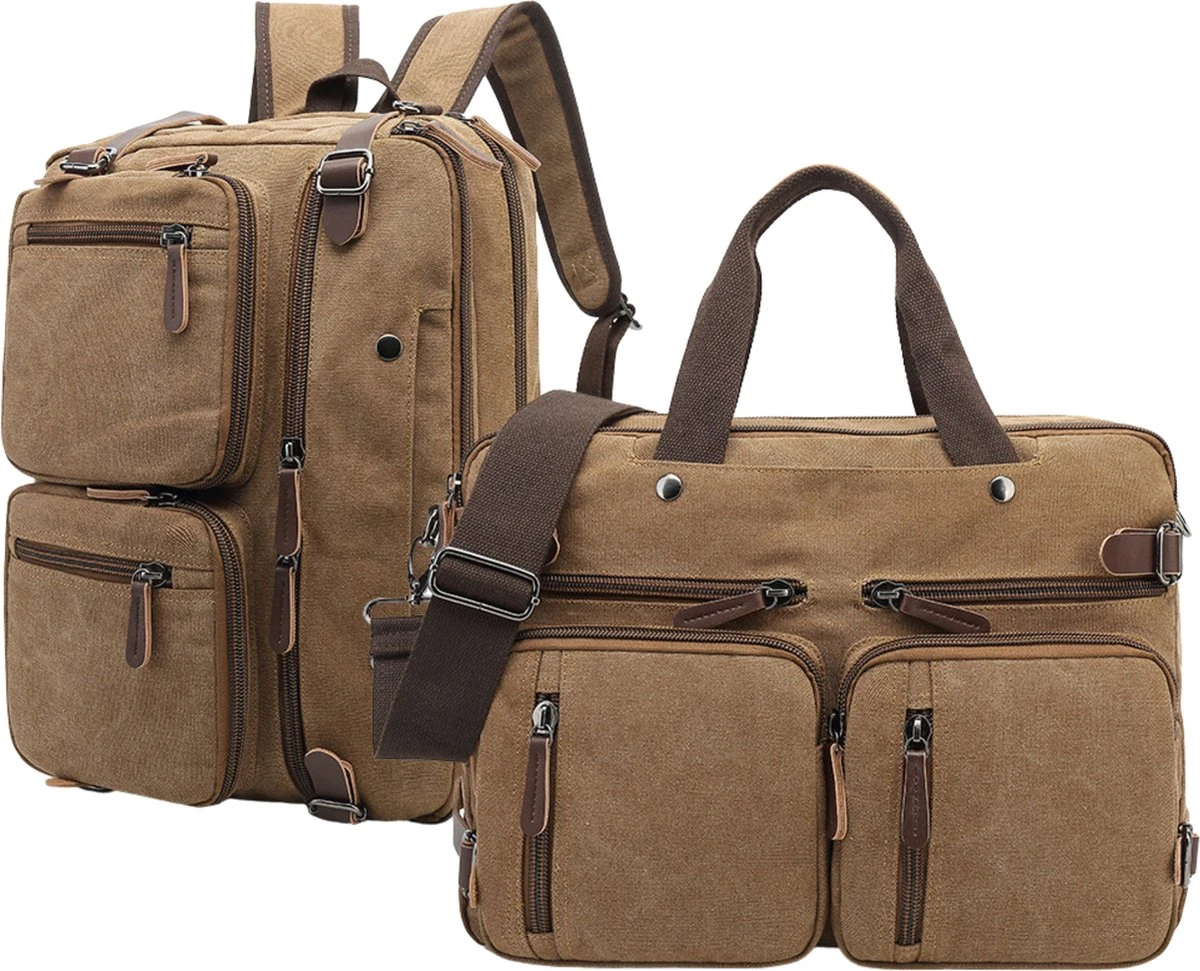 Jeusin® Multifunctionele Comfortabele Laptoptas 3-in-1 Rugtas - Schoudertas - Voor 17,3-inch Laptop Formaat - Bruin 1 Jeusin® Multifunctionele Comfortabele Laptoptas 3-in-1 Rugtas - Schoudertas - Voor 17,3-inch Laptop Formaat - Bruin