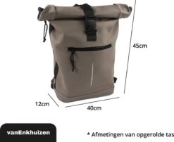 VanEnkhuizen Rolltop Rugzak Met Laptopvak 15,6 Inch - 20 Liter - Waterafstotend En Thermo Materiaal - Taupe -Schoolbenodigdheden 1200x983