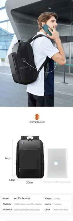 Arctic Hunter Rugtas - Laptop Tas - 15,6 Inch - Waterafstotend - Usb Oplaadstation -Schoolbenodigdheden 395x1200