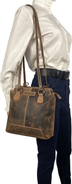 Anti-diefstal Rugtas - Rugzak Dames - Schoudertas Leer - Backpack - Echt Buffelleer - Cognac -Schoolbenodigdheden 471x1200