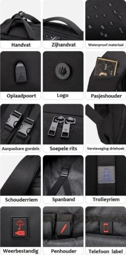 Golden Wolf Rugzak Anti-diefstal / Rugtas / Reistas / Weekendtas / Schooltas / 46x31x18(of 27)cm (25 Of 37l)/ Laptop 17 Inch / USB -oplaadpoort / Zwart / Waterfles 13 Golden Wolf Rugzak Anti-diefstal / Rugtas / Reistas / Weekendtas / Schooltas / 46x31x18(of 27)cm (25 Of 37l)/ Laptop 17 Inch / USB -oplaadpoort / Zwart / Waterfles -Schoolbenodigdheden 595x1200