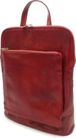 Bestleder – RZ30017 – Rood - Echt Leren - 2 In 1 - Schoudertas – Rugzak - Stevig - Hoge Kwaliteit Italiaans Leer- Rood