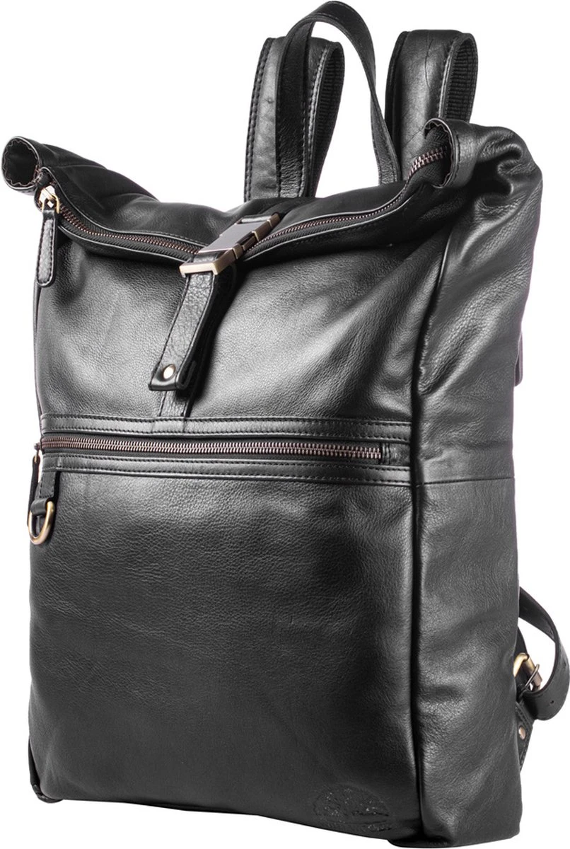 WILD WOODS Leren 15 Inch Laptop Rugtas Met Kliksluiting - 15,6 Inch - Ruime Laptop Rugzak - Dames En Heren - Rundleer - Zwart 1 WILD WOODS Leren 15 Inch Laptop Rugtas Met Kliksluiting - 15,6 Inch - Ruime Laptop Rugzak - Dames En Heren - Rundleer - Zwart