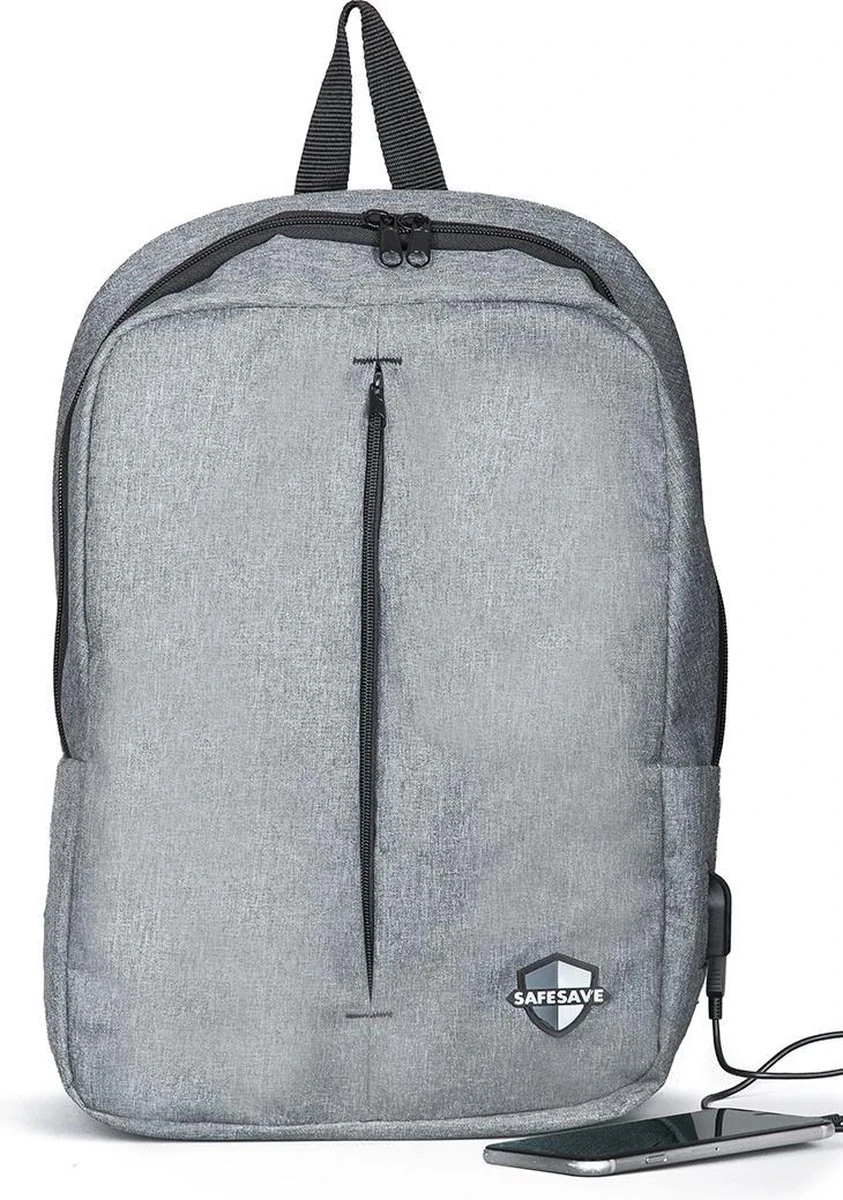 SafeSave Rugtas – Waterafstotende Schooltas Met Laptop Vak En Usb Aansluiting – Schoudertas – 15.6 Inch – Licht Grijs 6 SafeSave Rugtas – Waterafstotende Schooltas Met Laptop Vak En Usb Aansluiting – Schoudertas – 15.6 Inch – Licht Grijs - Afbeelding 6