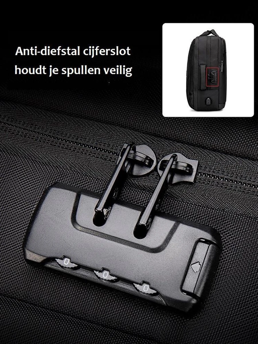 Golden Wolf Rugzak Anti-diefstal / Rugtas / Reistas / Weekendtas / Schooltas / 46x31x18(of 27)cm (25 Of 37l)/ Laptop 17 Inch / USB -oplaadpoort / Zwart / Waterfles 4 Golden Wolf Rugzak Anti-diefstal / Rugtas / Reistas / Weekendtas / Schooltas / 46x31x18(of 27)cm (25 Of 37l)/ Laptop 17 Inch / USB -oplaadpoort / Zwart / Waterfles - Afbeelding 4